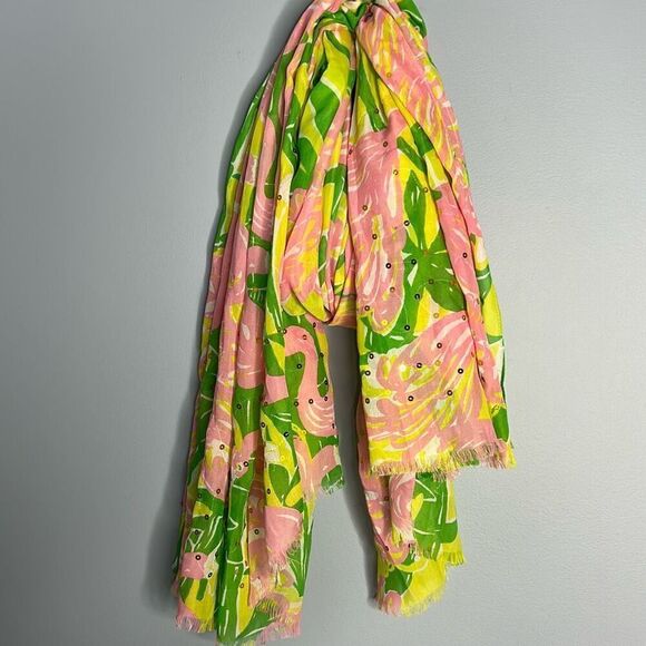 Lilly Pulitzer Fan Dance Floral Scarf For Target SEQUINS - Picture 5 of 6